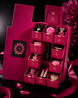 Boîte de calendrier de l'avent en forme de flacon de parfum personnalisé avec 12 tiroirs, fermeture magnétique, motif UV