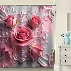 Rideau de Douche Floral en Polyester, Imprimé Numérique Personnalisé, Imperméable, Lot de 12, Vente en Gros - Product Image 4