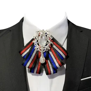 3色领结套装最新搞笑珠光条纹丝带男士领结带水钻扣