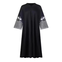 Abaya noire pour femmes, robe longue élégante, robe maxi modeste, broderie argentée perlée, manches évasées, mode islamique Dubaï, robe longue musulmane