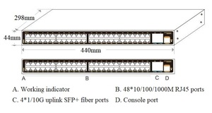 Commutateur Ethernet industriel géré 52 ports 10G Uplink, 48 ports RJ45 + 4 ports SFP+ 1/10G Fibre, Commutateurs réseau - Product Image 1