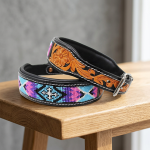 Exclusive Handmade Highest Quality Genuine Leather Solid Rivet Eco-Friendly <b>Beaded</b> <b>Dog</b> <b>Collar</b> Customized Brand Logo Custom Size - Product Image 3