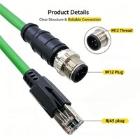 Konektor Ethernet RJ45 PVC M12D Terproteksi - Harness 4-Core Male Aviation Plug IP67 Digunakan pada Mesin Industri Tahan Lama
