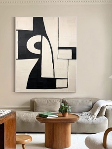 Peinture à l'huile contemporaine minimaliste faite à la main <span class=keywords><strong>en</strong></span> noir et blanc sur toile avec cadre - Art mural pour salon - Product Image 2
