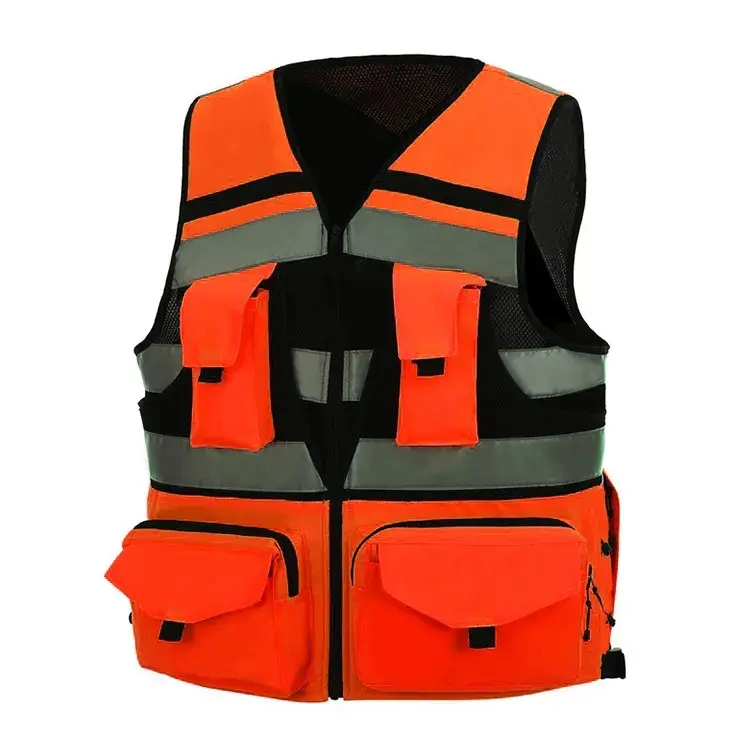 Hohe Sichtbarkeit Multi-Pocket-Sicherheits weste Mesh Cloth Reflective Jacket mit benutzer definiertem Logo Verkehrs sicherheit Riding Reflective Vest