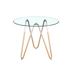 Custom Wholesale Supplier wooden legs round glass top farmhouse dining table round chinese dining table