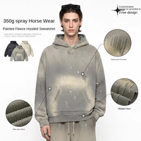 Sweat à capuche effet peinture éclaboussée et délavée par pulvérisation, 350g, doublure polaire, épaules tombantes, coupe ample, style urbain