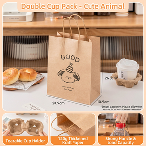 Sac fourre-tout en papier kraft brun écologique recyclé avec logo imprimé personnalisé, 120 g/m², épais, pour les cafés - Product Image 3