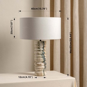 Lámpara de Mesa de Mármol Estilo Francés, Pantalla de Tambor de 40 cm, Bombilla LED E27, Lámpara Decorativa para Dormitorio, Estudio, Hotel - Product Image 1