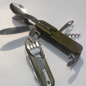 Ensemble de couverts de camping pliables 5 en 1 écologiques portables, en acier inoxydable détachable, poli miroir, avec étui en plastique - Product Image 4