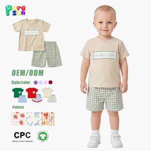 퓨어선 마마스 보이 스모크 캐주얼 카툰 패턴 여름 100% 코튼 남자아이 투피스 매칭 반바지 세트 - Product Image 1