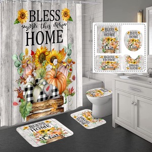 Juego <span class=keywords><strong>de</strong></span> Cortinas <span class=keywords><strong>de</strong></span> Ducha <span class=keywords><strong>de</strong></span> Poliéster Impermeables y Ecológicas con Estampado Personalizado <span class=keywords><strong>de</strong></span> Girasoles Amarillos Plegables <span class=keywords><strong>de</strong></span> 4 Piezas para Baño - Product Image 2