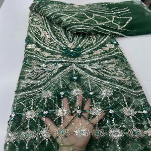Tela de Voile de Malla con Cuentas de Diamantes de Imitación <span class=keywords><strong>Rojos</strong></span> Púrpura, Lentejuelas, No Tejida, Ecológica, de Alta Calidad, Bordada a Mano, Mediana - Product Image 3