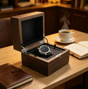 Boîte de rangement et présentoir de luxe pour montres haut de gamme en placage de noyer, fabriquée à partir de matériaux recyclés - Product Image 2