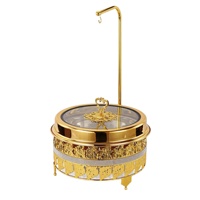 Élégant Réchaud Buffet Rond Isolé en Acier Inoxydable Doré 10L avec Support Suspendu pour Plats, Idéal pour Hôtels, Banquets et Services de Traiteur