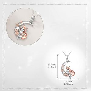 Collier renard de style New Forest européen-américain, unique, charmant et magnifique, couleur or rose, avec fleurs et lune, pour mère - Product Image 5