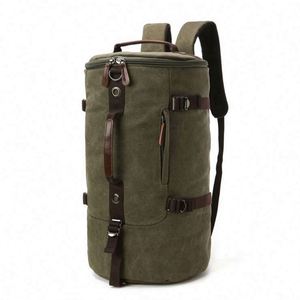 Muestra Gratis: Bolso de Hombro de Lona Cilíndrico de Gran Capacidad, Bolso Cruzado de Mano Única, Mochila de Viaje para Hombre - Product Image 5