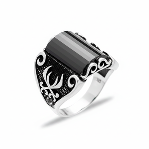Oval Onyx Stone <b>Sword</b> Design Ottoman Men's Ring Turkish Handmade Wholesale Authentic <b>Silver</b> Men Ring - Product Image 2