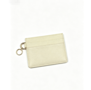 Tarjetero Minimalista de Cuero PU de 4 Pulgadas con Anillo para Llaves, Color Beige - Product Image 5
