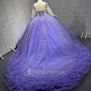 Jancember LSMU78 Vintage Lila Puffy Apliques Flor 15 Vestidos Vestido de fiesta Quinceañera - Product Image 4