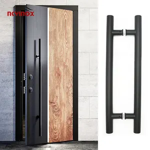 มือจับประตูทำจากไม้ราวทรงกลมสำหรับประตูหน้าประตูอลูมิเนียมสแตนเลสสีดำมือจับประตูกระจกแบบดึง