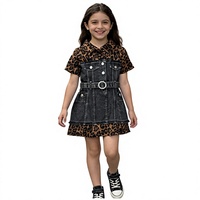 Nouvelle Robe Chemise Mi-Longue en Jean et Coton Imprimé Léopard Vintage pour Filles, Style Été, Service ODM