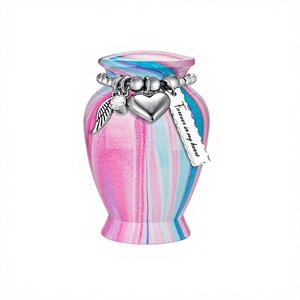 Urna de cremación colorida con dije de corazón plateado y etiqueta 'Para siempre en mi corazón', recuerdo conmemorativo para adultos, urna de cremación para cenizas humanas. - Product Image 3