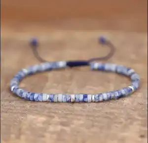 Bracelet jaspe bleu Bracelet réglable en perles de pierre naturelle minimaliste pour elle et lui