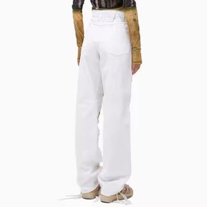 กางเกงยีนส์ขายส่งคุณภาพสูงเอวต่ำทรงหลวมขาตรงขากว้างแต่งผ้าลูกไม้และผ้าออร์แกนซ่าสำหรับผู้หญิง - Product Image 6