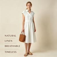 Robe chemise en lin personnalisée pour femme, vente en gros, fabricant, robe midi décontractée d'été coupe trapèze, vêtements à marque privée