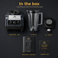 Blender commercial 1600W, robuste, professionnel, pour smoothies, avec lame en acier inoxydable 420, pot de 1,7L, pour bar, hôtel, restaurant