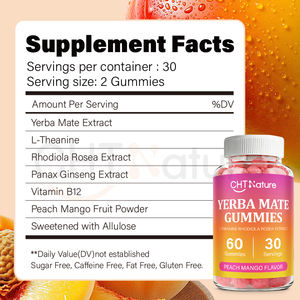 สารสกัดเยอร์บา มาเต้ แอล-ธีอะนีน โรดิโอลา โสม ยี่ห้อ CHTNature OEM  60 ชิ้น/ขวด  เยอร์บา มาเต้ กัมมี่ - Product Image 3