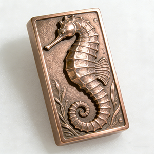 Barra di Rame Personalizzata con Tema Marino Vintage, Rilievo 3D Cavalluccio Marino, Decorazione in Metallo su Misura, Regalo da Collezione - Product Image 4