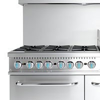 Cuisinière à gaz commerciale en acier inoxydable à 6 brûleurs avec plaque de cuisson, gril et four pour cuisine de restaurant