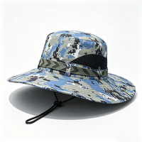 Topi Boonie Digital Camo Unisex dengan Pinggiran Lebar, Perlindungan UV UPF 50+, Kain Kanvas Poliester/Katun, Tali Pengikat untuk Aktivitas Luar Ruangan