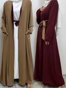 1991 # çarpıcı geri dönüşümlü açık Abaya yan cepler ile düz renk her iki taraf giyen müslüman kadın hırka 5 renkler - Product Image 2