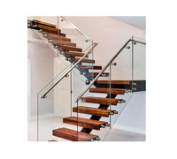 Escalier personnalisé à monopoutre en acier inoxydable avec garde-corps en verre trempé et éclairage LED sous marches