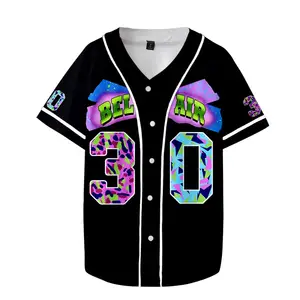 Streetwear men's baseball jersey 1990s urban theme party hip-hop fashion shirt