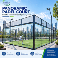 Terrain de padel panoramique Hechuan Black Steel Green Turf Club 20m x 10m, ensemble complet avec verre trempé de 12 mm, 8 éclairages LED de 200W