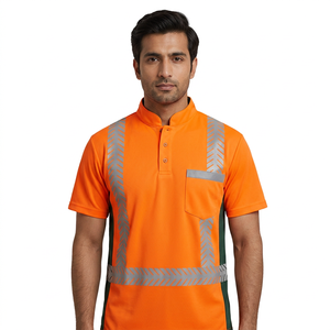 High Visibility Class 2 Reflective Breathable Unisex Short Sleeve Polyester/Cotton Work <b>Polo</b> Shirt Yellow <b>Orange</b> Needle - Product Image 1
