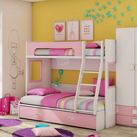 Lit superposé rose pour enfants, taille double, style princesse, meubles de chambre d'enfant modernes en PB/HDF, vente directe d'usine Tomy Niki