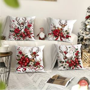 Housse de coussin de <span class=keywords><strong>voiture</strong></span> personnalisable en polyester à fermeture éclair, motif renne carré, thème Noël moderne, très esthétique et populaire - Product Image 3