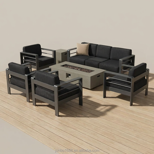 Ensemble <span class=keywords><strong>de</strong></span> canapés d'extérieur <span class=keywords><strong>de</strong></span> luxe moderne avec structure en aluminium gris et table brasero au propane, mobilier <span class=keywords><strong>de</strong></span> <span class=keywords><strong>jardin</strong></span> et <span class=keywords><strong>de</strong></span> terrasse, ensemble <span class=keywords><strong>de</strong></span> <span class=keywords><strong>salon</strong></span> d'extérieur - Product Image 1