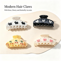 Pince à cheveux en acétate Tengxing robuste et confortable avec décorations papillon cerise et strass pour usage quotidien