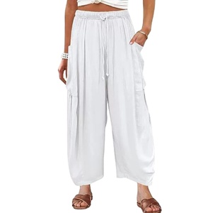 <span class=keywords><strong>Pantaloni</strong></span> Larghi da <span class=keywords><strong>Donna</strong></span> in Stile Europeo e Americano, Vita Alta Elasticizzata, Plissettati, Casual e Comodi - Product Image 2