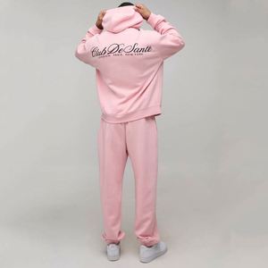 Sudadera con Capucha y Pantalones Deportivos Rosa Pálido con Logotipo Personalizado, Conjunto Deportivo de Dos Piezas para Hombre - Product Image 2