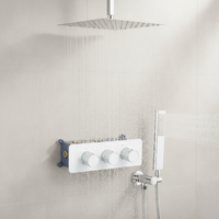 Système de douche pluie et jet complet de 12 pouces montage mural double fonction ensemble de robinet thermostatique pommeau de douche inverseur carré