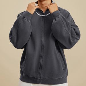 Fabricants de vestes en coton molletonné lourd à fermeture éclair pour vêtements personnalisés, vestes pour hommes de haute qualité, délavées au soleil - Product Image 5