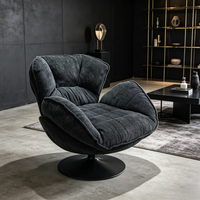 Fauteuil d'appoint pivotant moderne à coussin profond, forme nuage moelleuse, base métallique large, tissu chenille gris foncé