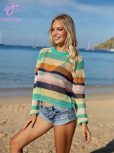 Loveda Ingrosso Copricostume da Spiaggia da Donna <span class=keywords><strong>Estivo</strong></span> Morbido e Ampio, Lavorato a Maglia, con Patchwork Colorato e Dettagli Traforati - Product Image 3